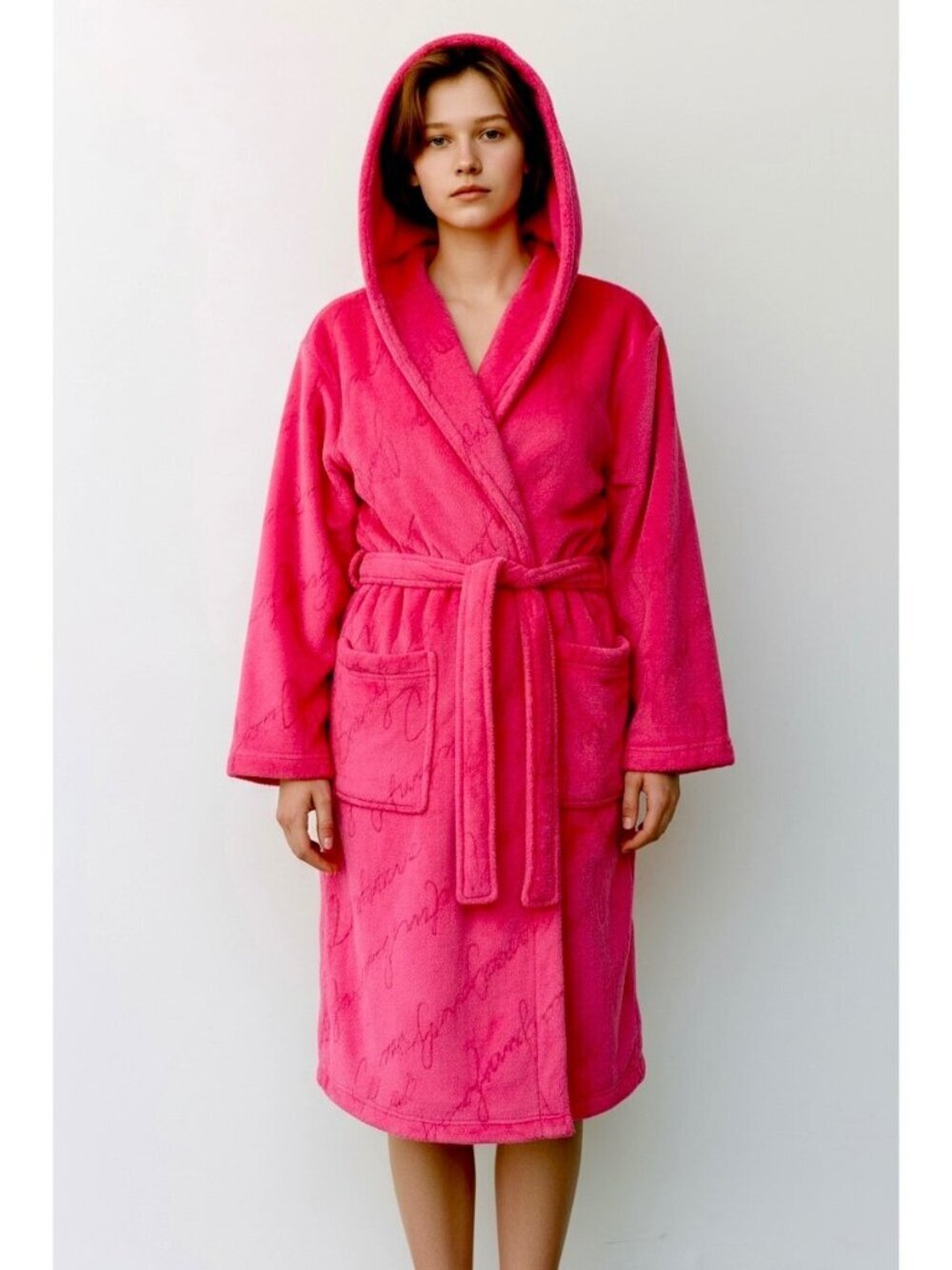 Juicy Couture Womens Pink Hooded Plush Robe L/XL With Belt & Pockets